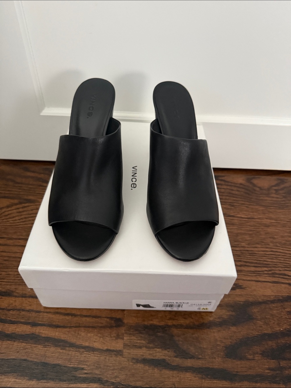 Vince Black Leather Open-Toe Slide Mule
